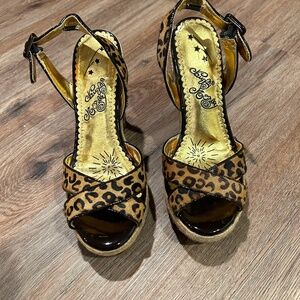 Leopard slingback wedges